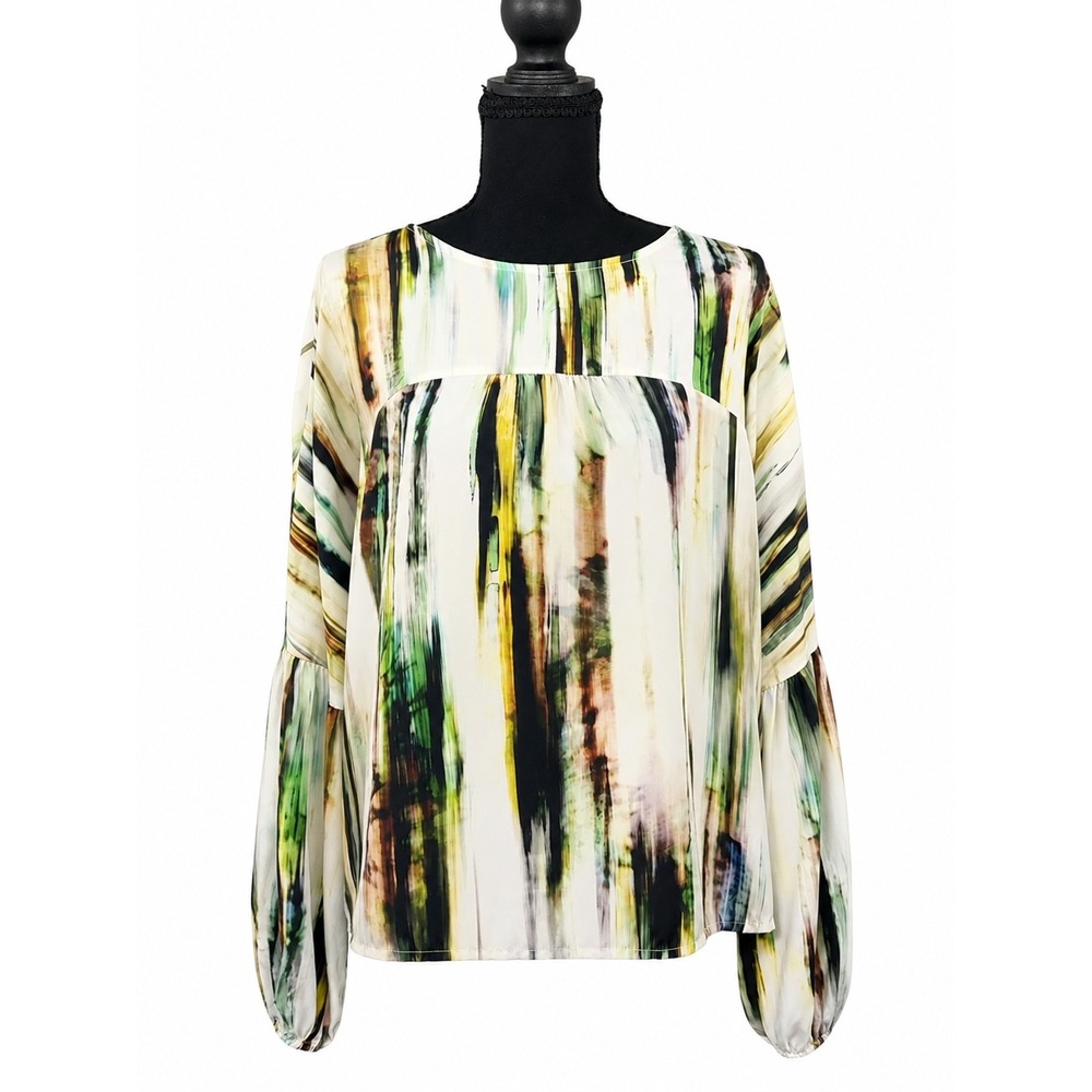 Native Youth Abstract Print Blouse Large Balloon Sleeve Artsy Boho Top